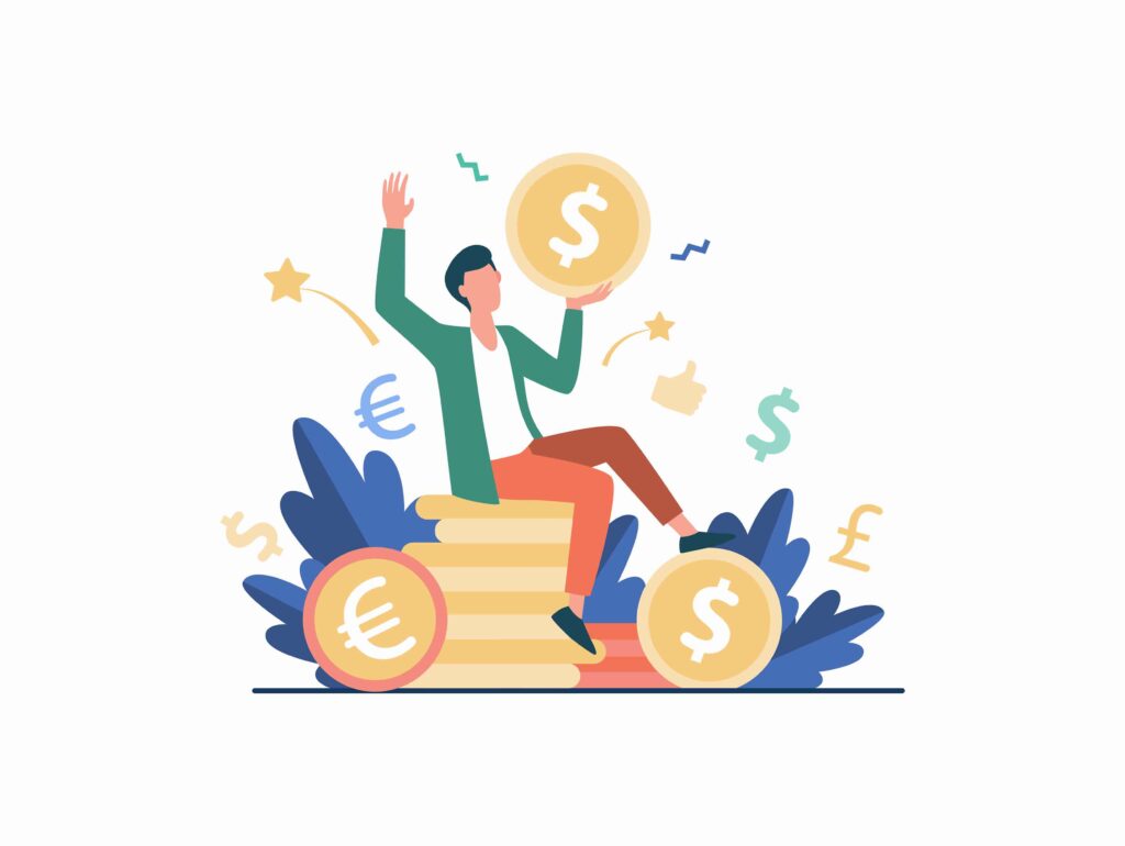 Happy business man earning money illustration