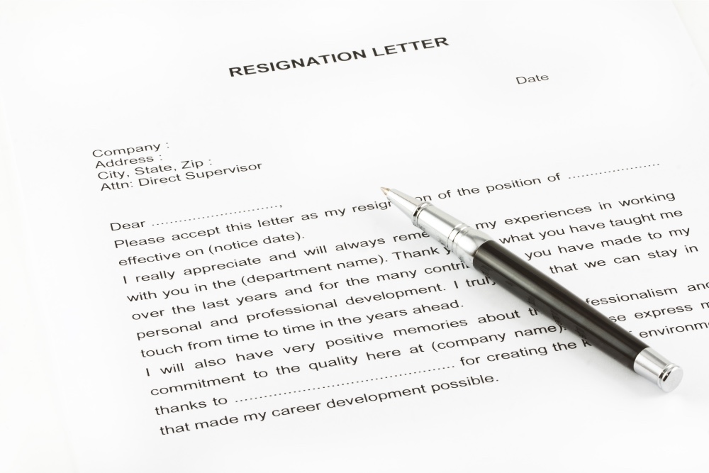 Letter of resignation with two weeks' notice.