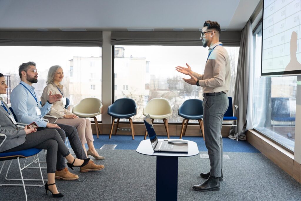 People taking part in business presentation