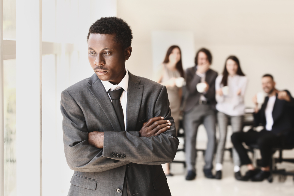 Lonely,African-american,Businessman,In,Office.,Stop,Racism