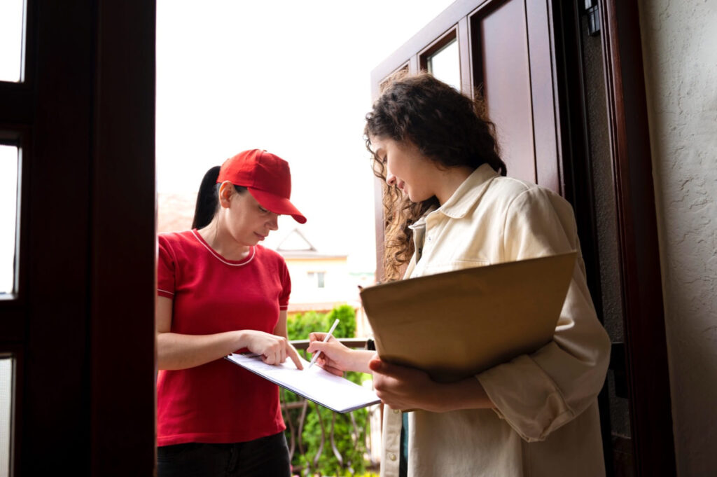 young woman receiving important package