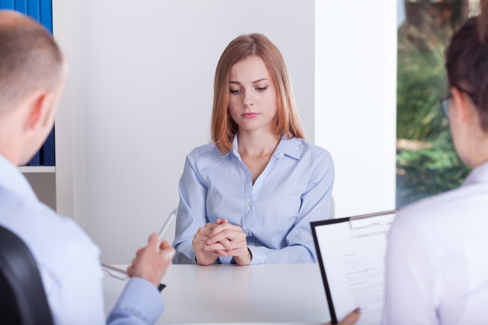 nervous woman in job interview