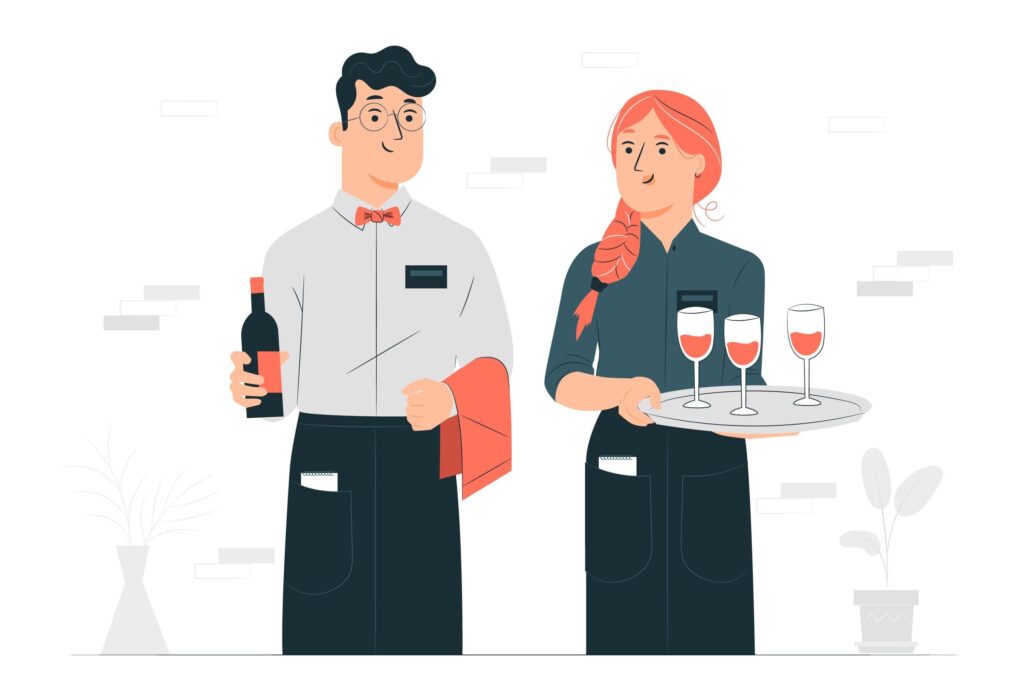 Illustration of male and female restaurant server