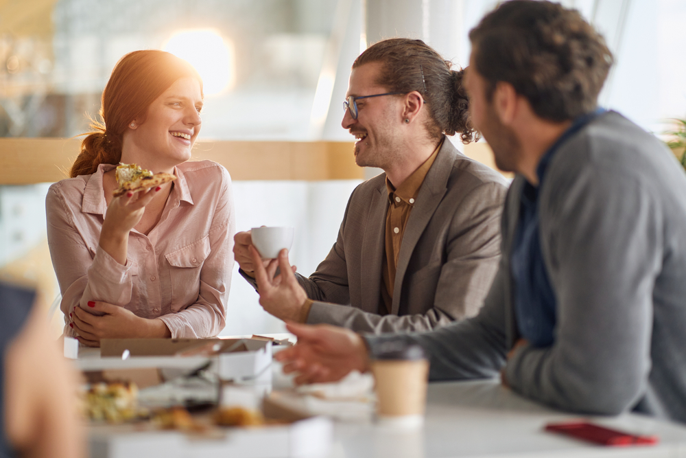 Employees,Having,Good,Time,Together,At,Lunch,Break,At,Company